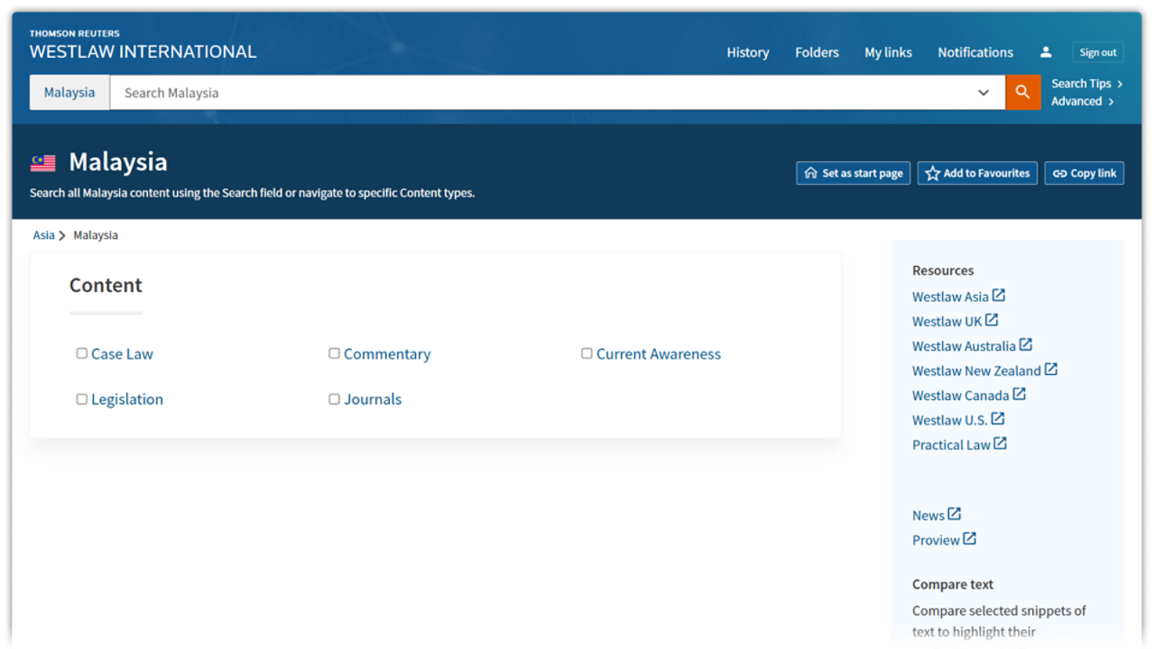 Screenshot image of Westlaw International (Malaysia)